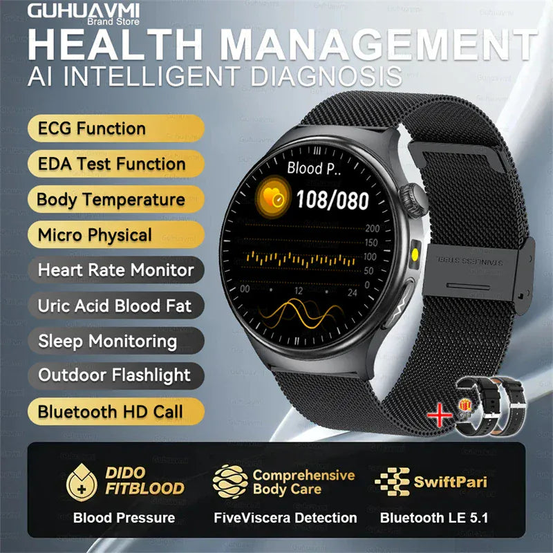 GUHUAVMI ECG Smart Watch – Blood Lipids, Uric Acid & Body Analysis | Wahooly GUHUAVMI ECG Health Smart Watch – Blood Lipids, Uric Acid & Body Analysis