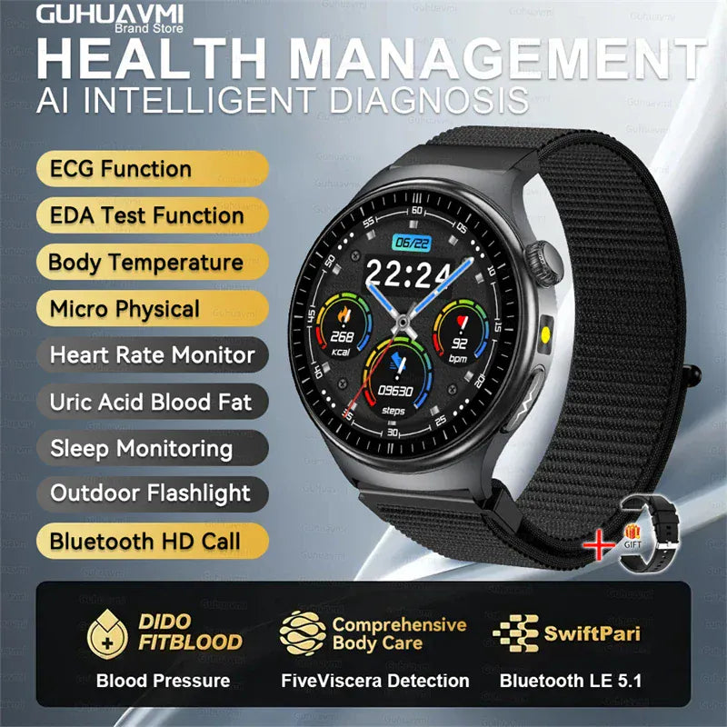 GUHUAVMI ECG Smart Watch – Blood Lipids, Uric Acid & Body Analysis | Wahooly GUHUAVMI ECG Health Smart Watch – Blood Lipids, Uric Acid & Body Analysis