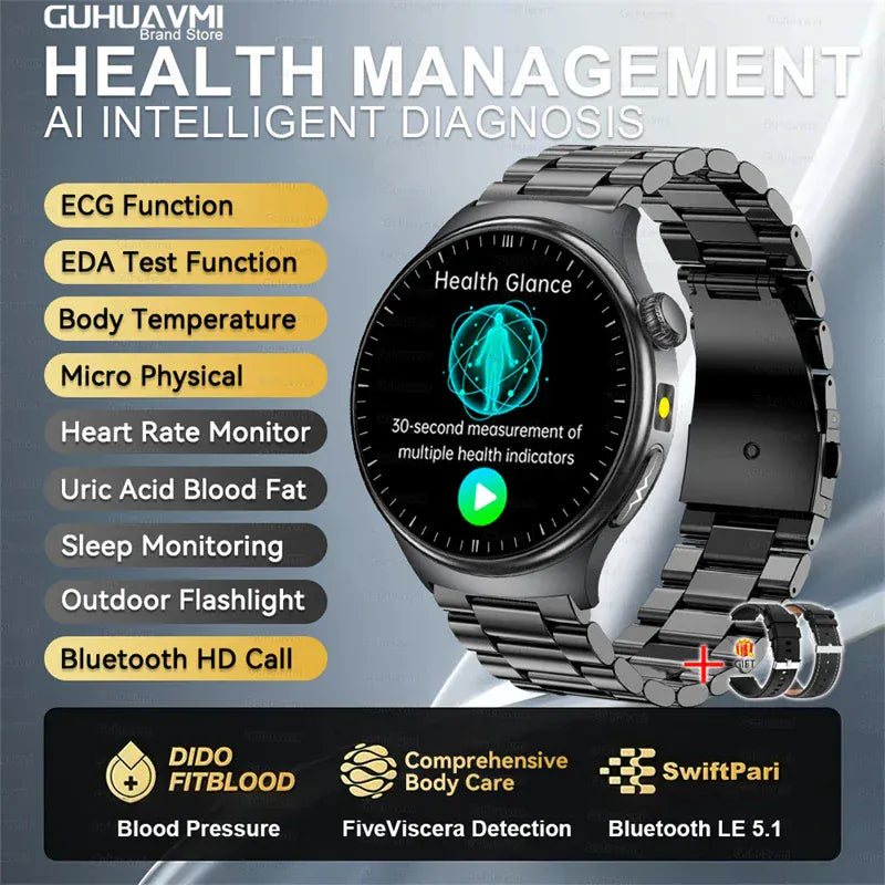 GUHUAVMI ECG Smart Watch – Blood Lipids, Uric Acid & Body Analysis | Wahooly GUHUAVMI ECG Health Smart Watch – Blood Lipids, Uric Acid & Body Analysis