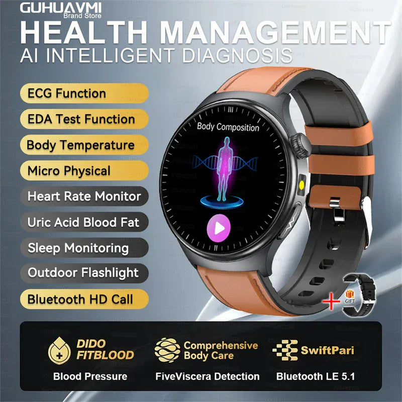 GUHUAVMI ECG Smart Watch – Blood Lipids, Uric Acid & Body Analysis | Wahooly GUHUAVMI ECG Health Smart Watch – Blood Lipids, Uric Acid & Body Analysis