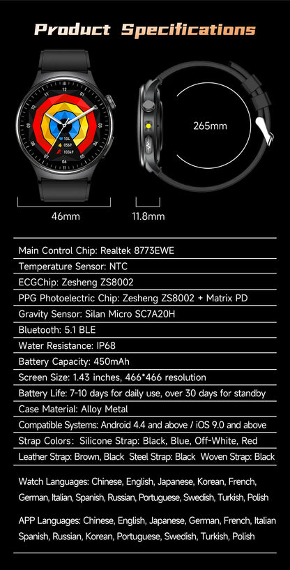 GUHUAVMI ECG Smart Watch – Blood Lipids, Uric Acid & Body Analysis | Wahooly GUHUAVMI ECG Health Smart Watch – Blood Lipids, Uric Acid & Body Analysis
