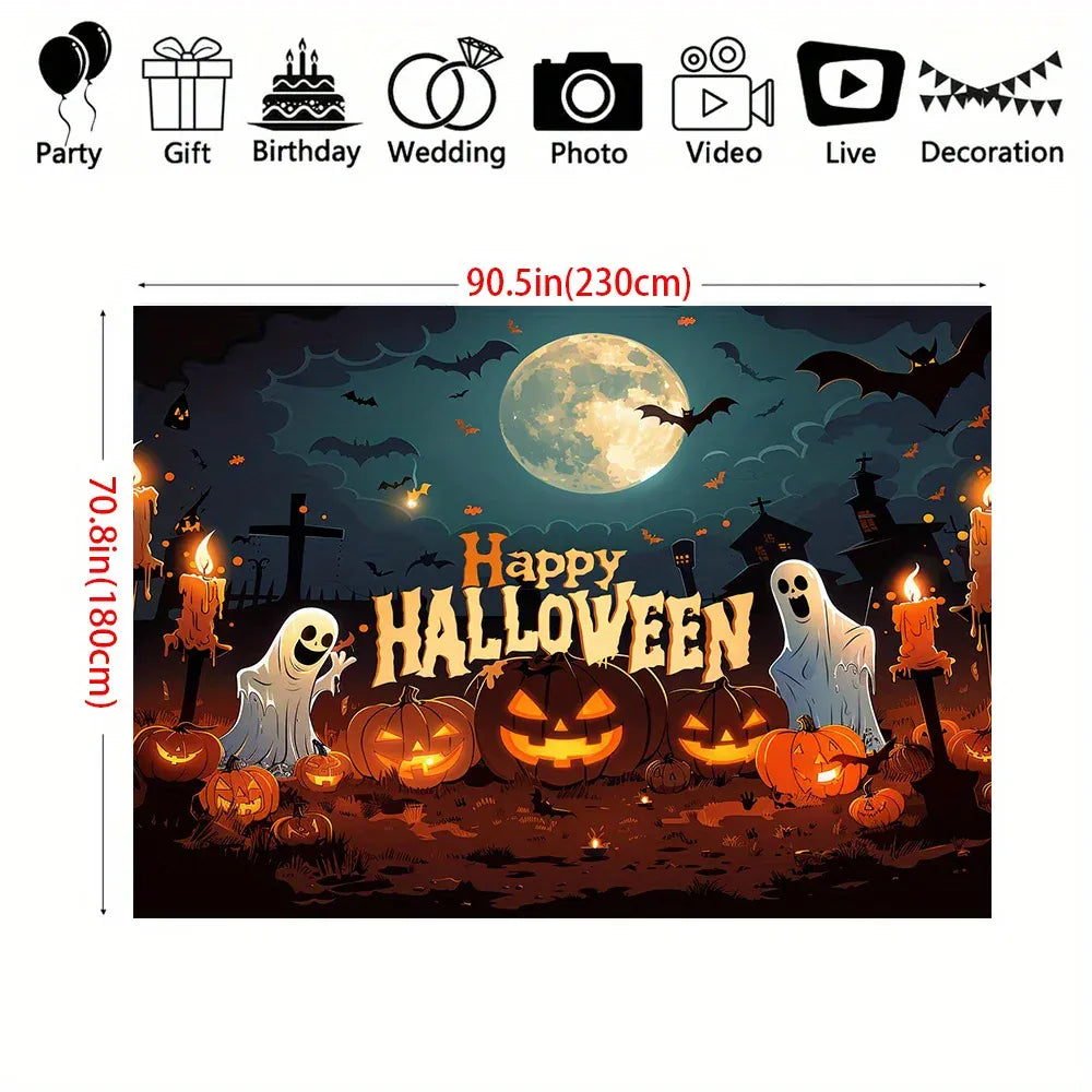 Halloween Banner – Full Moon Witch Pumpkin Bat Outdoor Decoration | 9 Sizes Halloween Banner – Full Moon Witch, Pumpkin & Bat Design | No Power Required | 9 Sizes