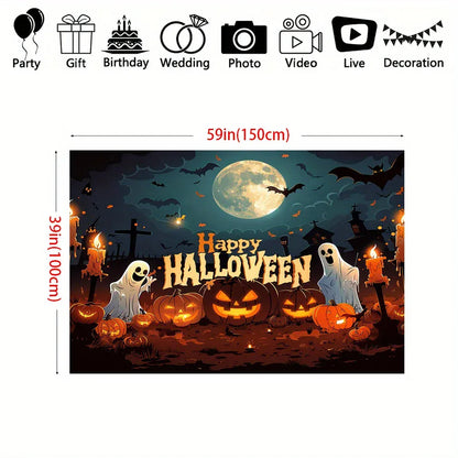 Halloween Banner – Full Moon Witch Pumpkin Bat Outdoor Decoration | 9 Sizes Halloween Banner – Full Moon Witch, Pumpkin & Bat Design | No Power Required | 9 Sizes