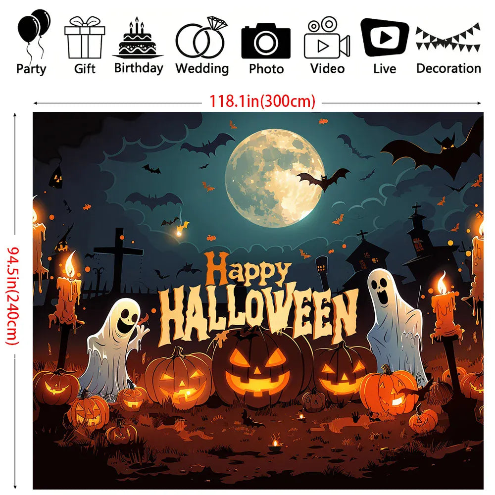 Halloween Banner – Full Moon Witch Pumpkin Bat Outdoor Decoration | 9 Sizes Halloween Banner – Full Moon Witch, Pumpkin & Bat Design | No Power Required | 9 Sizes