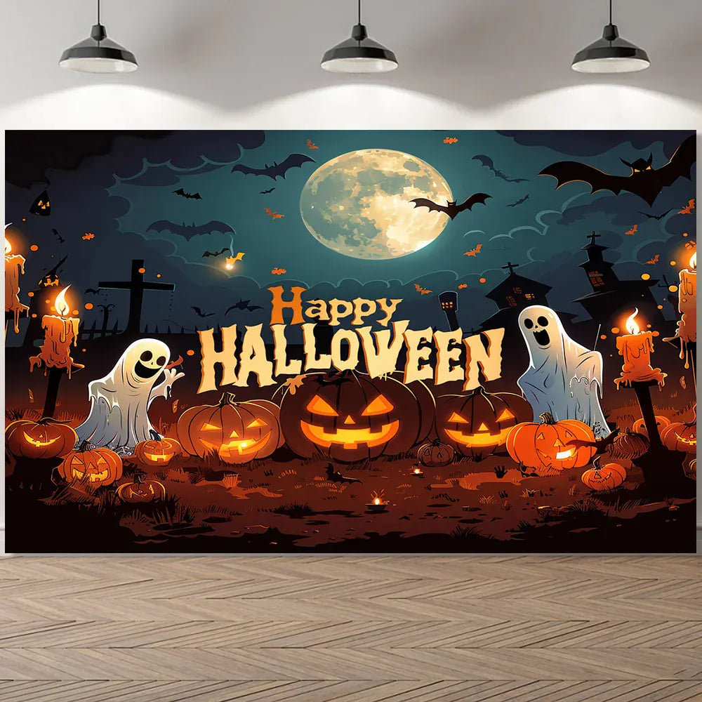 Halloween Banner – Full Moon Witch Pumpkin Bat Outdoor Decoration | 9 Sizes Halloween Banner – Full Moon Witch, Pumpkin & Bat Design | No Power Required | 9 Sizes