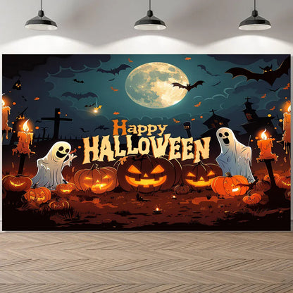 Halloween Banner – Full Moon Witch Pumpkin Bat Outdoor Decoration | 9 Sizes Halloween Banner – Full Moon Witch, Pumpkin & Bat Design | No Power Required | 9 Sizes