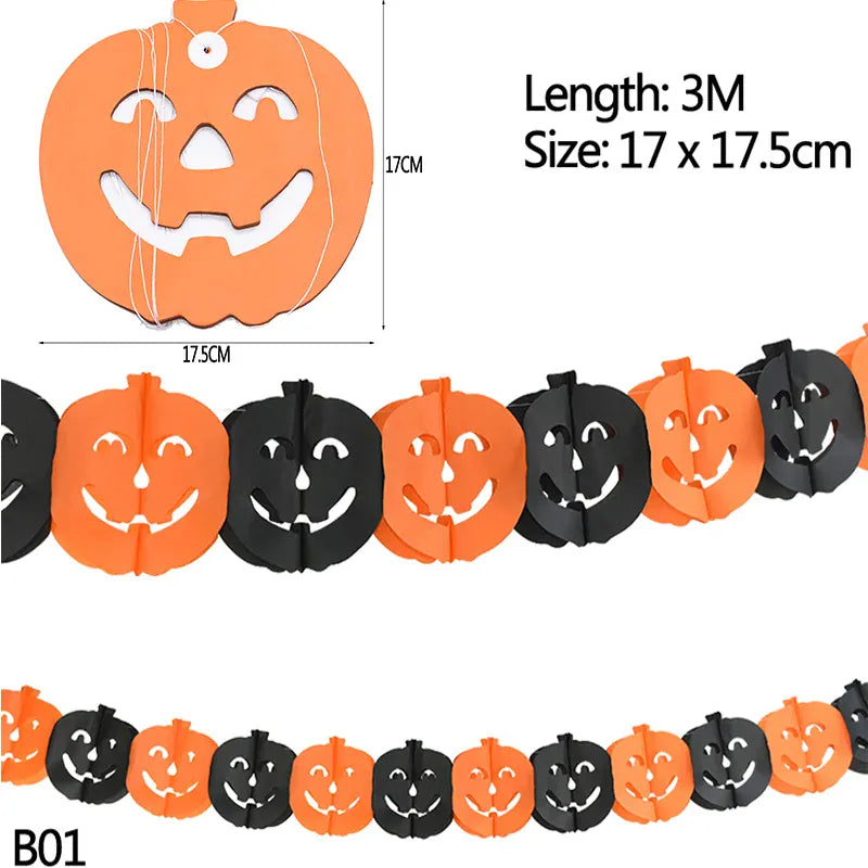 Halloween Banner Garland – Pumpkin Ghost Bat Paper Party Decoration Halloween Banner Garland – Pumpkin Ghost Bat Paper Party Decoration