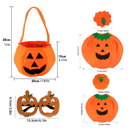 Halloween Pumpkin Costume Set – Hat, Candy Bag & 6-Piece Bundle | Kids & Adults Halloween Pumpkin Costume Set – Cute Hat, Candy Bag & 6-Piece Bundle | Kids & Adults