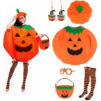 Halloween Pumpkin Costume Set – Hat, Candy Bag & 6-Piece Bundle | Kids & Adults Halloween Pumpkin Costume Set – Cute Hat, Candy Bag & 6-Piece Bundle | Kids & Adults