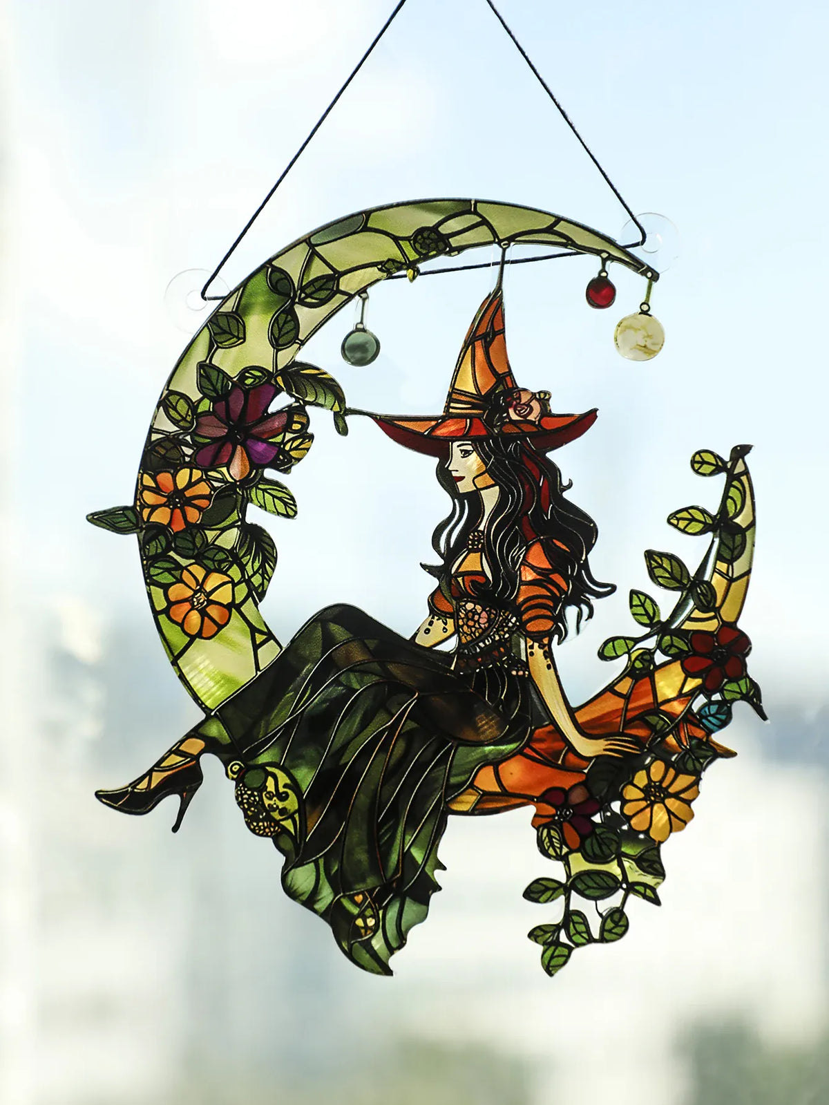Halloween Witch Moon Suncatcher – Colorful Acrylic Window Decor Halloween Witch Moon Suncatcher – Colorful Acrylic Window Decoration