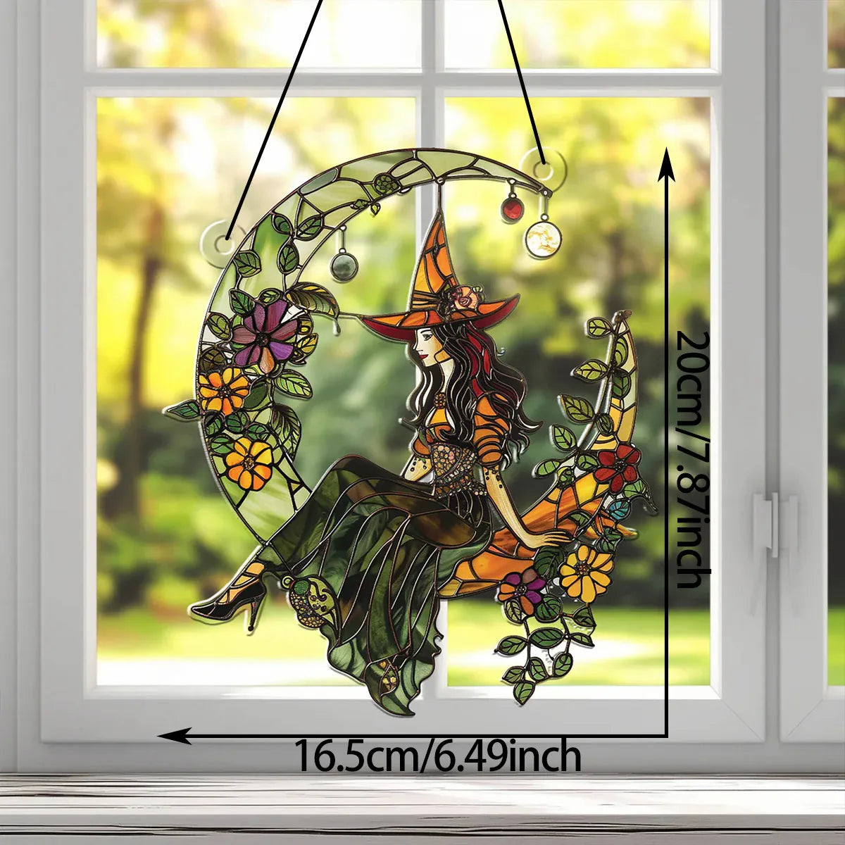 Halloween Witch Moon Suncatcher – Colorful Acrylic Window Decor Halloween Witch Moon Suncatcher – Colorful Acrylic Window Decoration