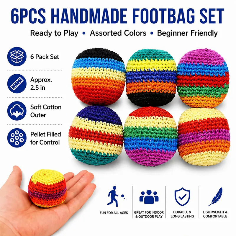 Handmade Rainbow Crochet Hacky Sack 6-Pack – Shop Now | Wahooly Handmade Rainbow Crochet Hacky Sack Set – 6 Vibrant Balls, On Sale Now!