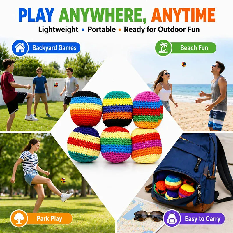 Handmade Rainbow Crochet Hacky Sack 6-Pack – Shop Now | Wahooly Handmade Rainbow Crochet Hacky Sack Set – 6 Vibrant Balls, On Sale Now!