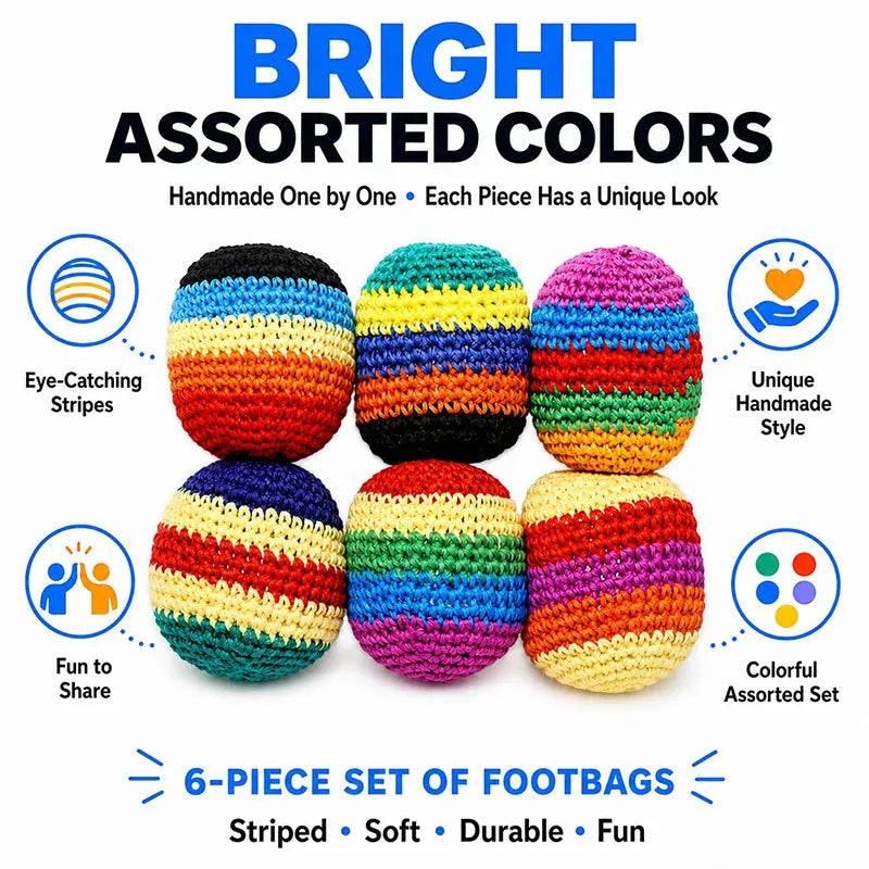 Handmade Rainbow Crochet Hacky Sack 6-Pack – Shop Now | Wahooly Handmade Rainbow Crochet Hacky Sack Set – 6 Vibrant Balls, On Sale Now!