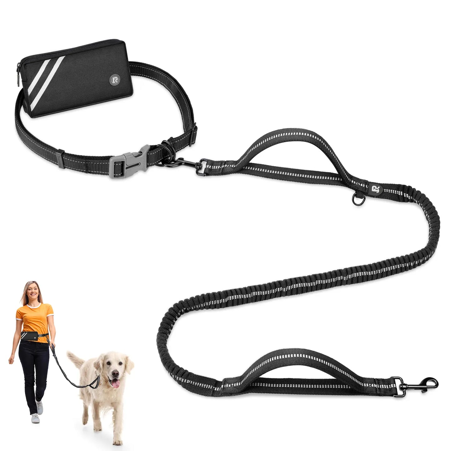 Hands-Free Bungee Dog Leash with Zipper Pouch & Dual Handles | Wahooly Hands-Free Bungee Dog Leash with Zipper Pouch & Dual Padded Handles – Walk, Jog & Run