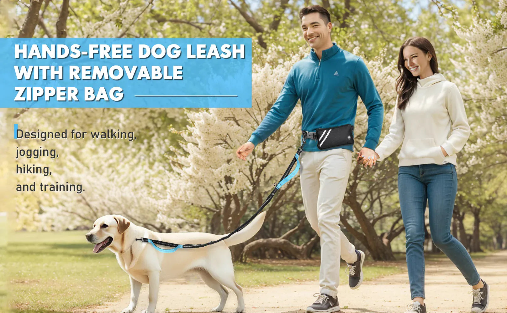 Hands-Free Bungee Dog Leash with Zipper Pouch & Dual Handles | Wahooly Hands-Free Bungee Dog Leash with Zipper Pouch & Dual Padded Handles – Walk, Jog & Run