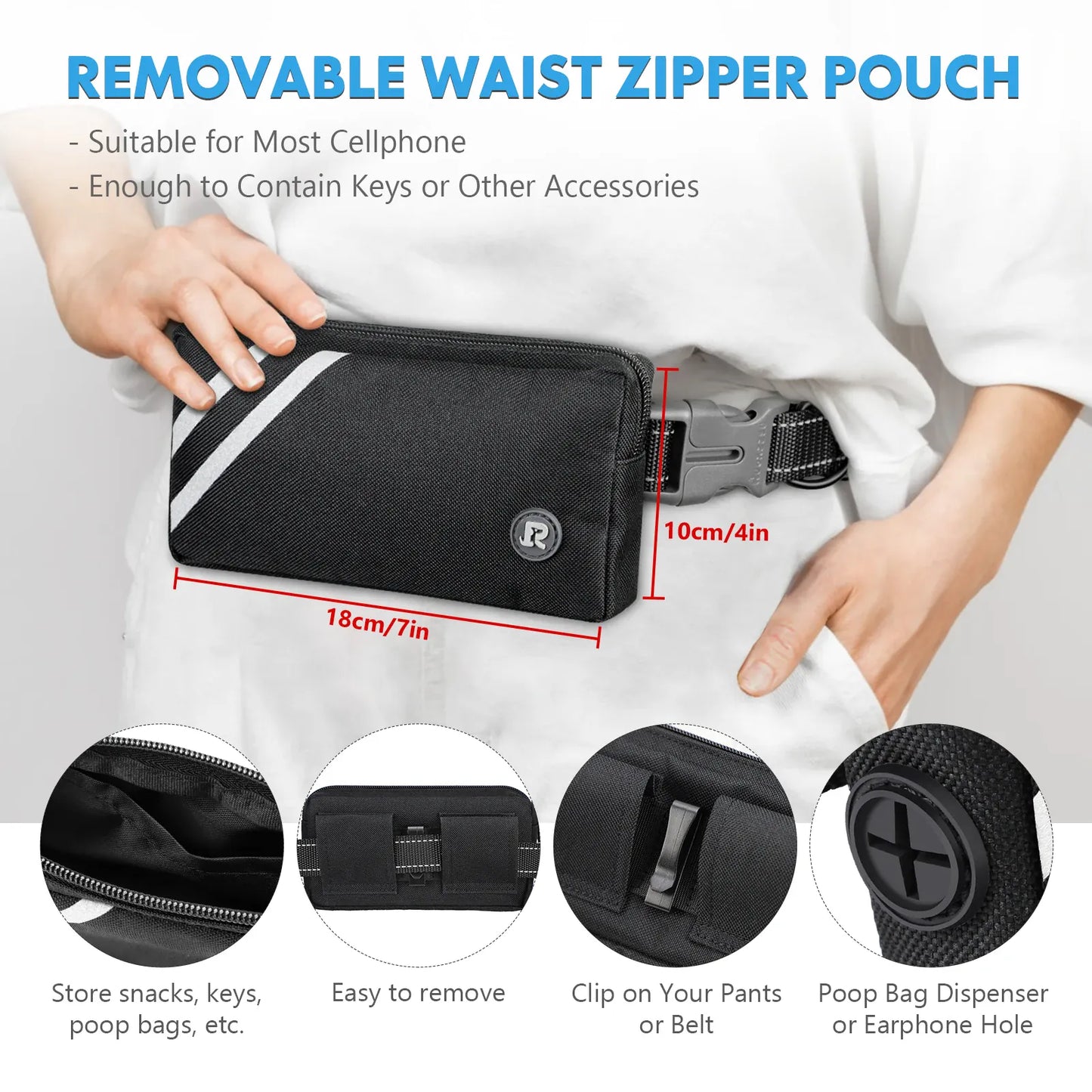 Hands-Free Bungee Dog Leash with Zipper Pouch & Dual Handles | Wahooly Hands-Free Bungee Dog Leash with Zipper Pouch & Dual Padded Handles – Walk, Jog & Run