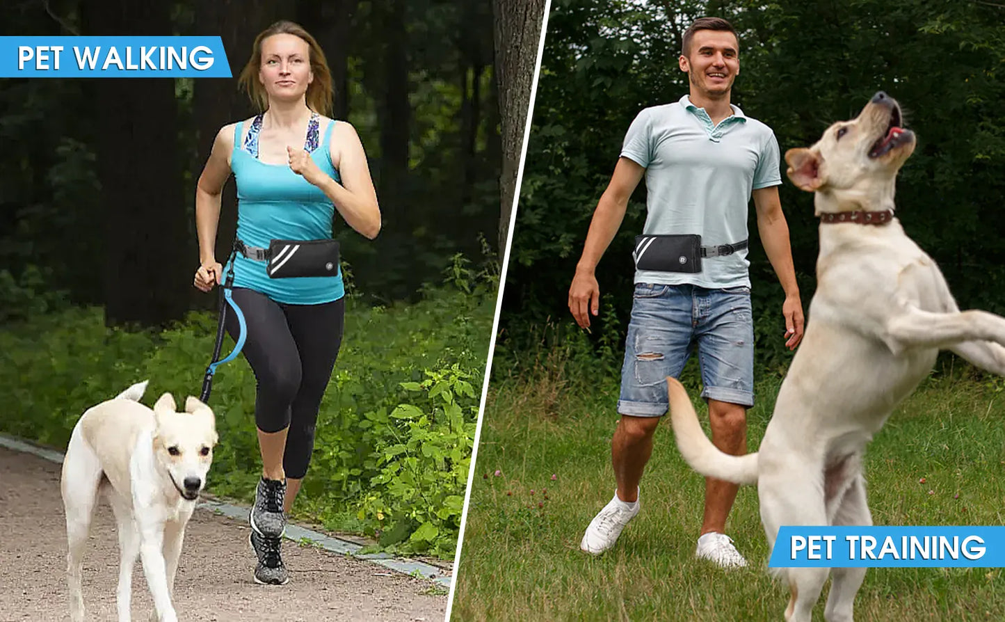 Hands-Free Bungee Dog Leash with Zipper Pouch & Dual Handles | Wahooly Hands-Free Bungee Dog Leash with Zipper Pouch & Dual Padded Handles – Walk, Jog & Run