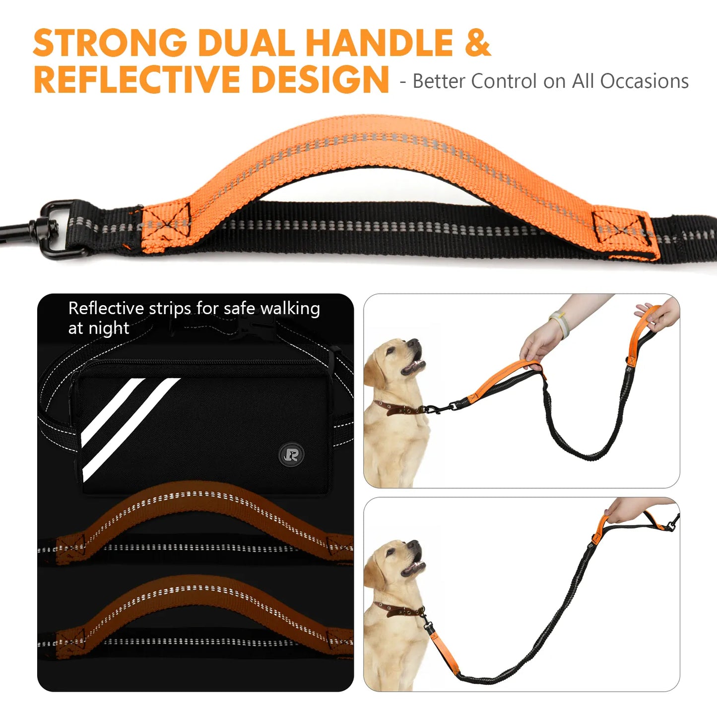 Hands-Free Bungee Dog Leash with Zipper Pouch & Dual Handles | Wahooly Hands-Free Bungee Dog Leash with Zipper Pouch & Dual Padded Handles – Walk, Jog & Run