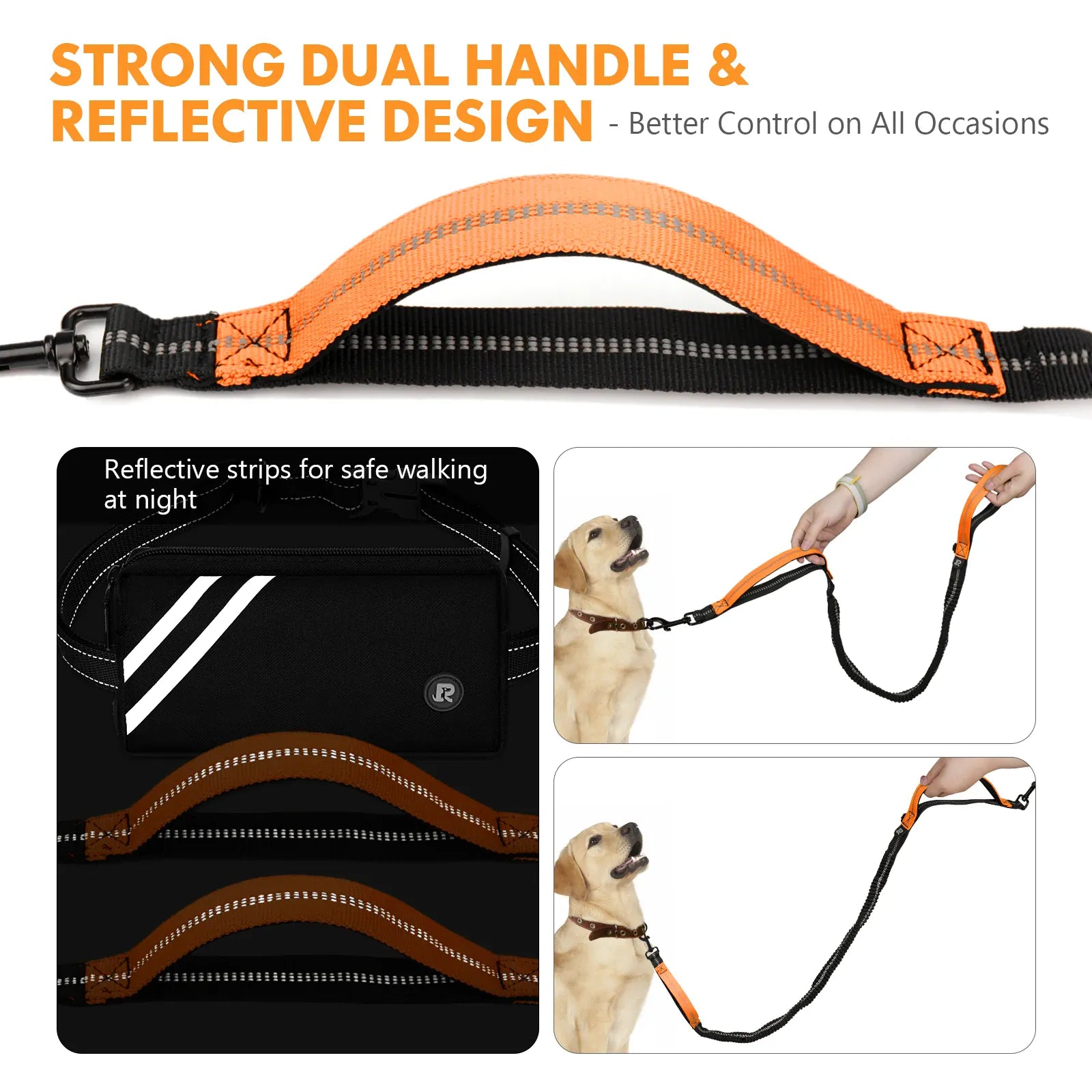 Hands-Free Bungee Dog Leash with Zipper Pouch & Dual Handles | Wahooly Hands-Free Bungee Dog Leash with Zipper Pouch & Dual Padded Handles – Walk, Jog & Run