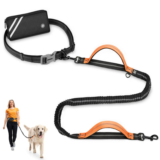 Hands-Free Bungee Dog Leash with Zipper Pouch & Dual Handles | Wahooly Hands-Free Bungee Dog Leash with Zipper Pouch & Dual Padded Handles – Walk, Jog & Run