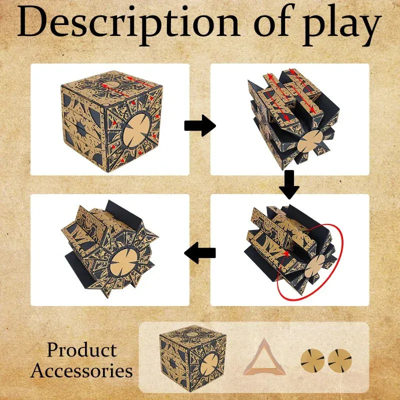 Hellraiser Cube Puzzle Box Lock Movie The Lament Configuration and Lemarchand Moveable Cube Table Accessories Halloween Props Hellraiser Cube Puzzle Box Lock Movie The Lament Configuration and Lemarchand Moveable Cube Table Accessories Halloween Props