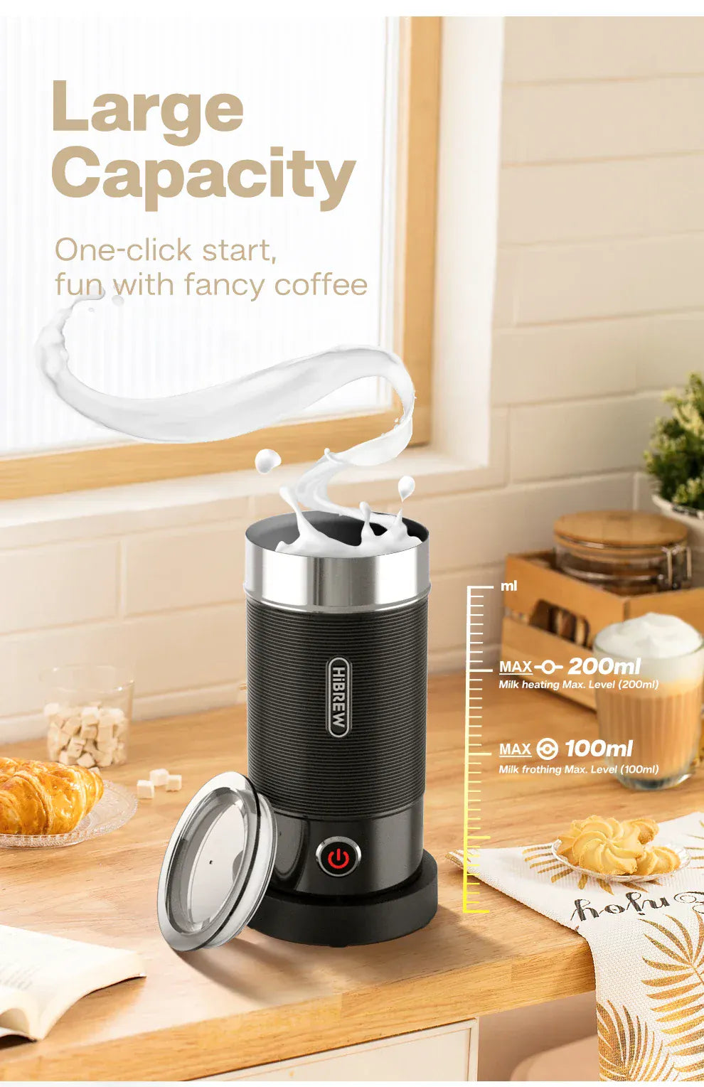 HiBREW Milk Frother Frothing Foamer Chocolate Mixer Cold/Hot Latte Cappuccino fully automatic Milk Warmer Cool Touch M1A HiBREW Milk Frother Frothing Foamer Chocolate Mixer Cold/Hot Latte Cappuccino fully automatic Milk Warmer Cool Touch M1A