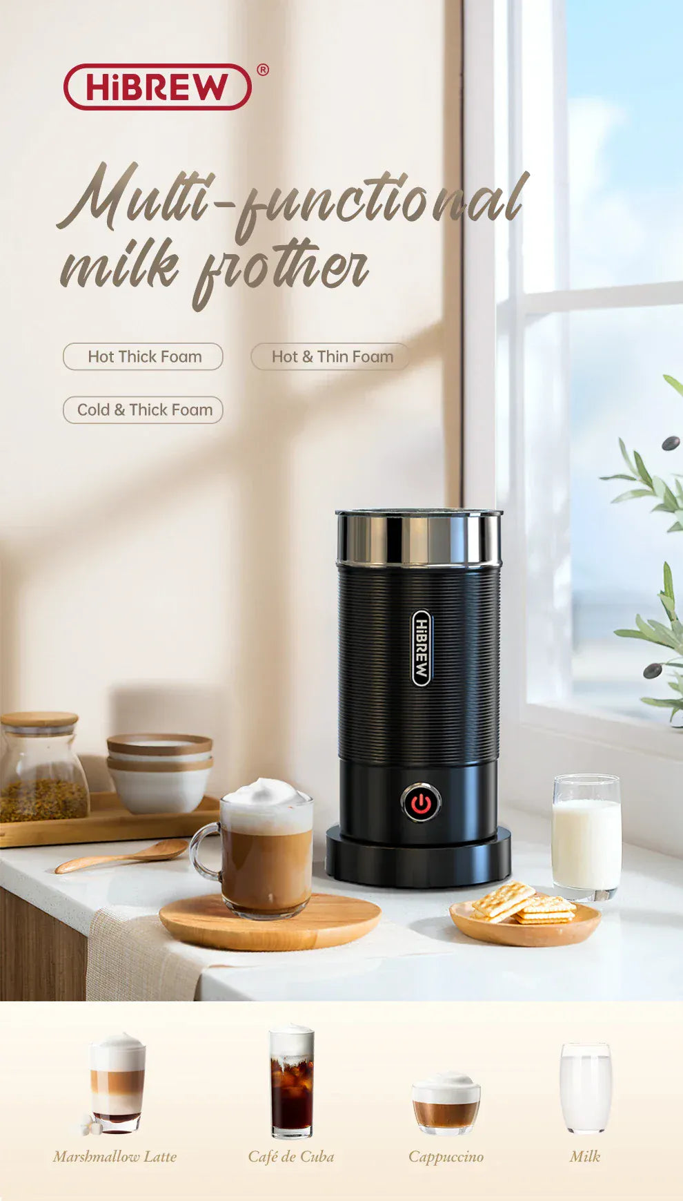 HiBREW Milk Frother Frothing Foamer Chocolate Mixer Cold/Hot Latte Cappuccino fully automatic Milk Warmer Cool Touch M1A HiBREW Milk Frother Frothing Foamer Chocolate Mixer Cold/Hot Latte Cappuccino fully automatic Milk Warmer Cool Touch M1A
