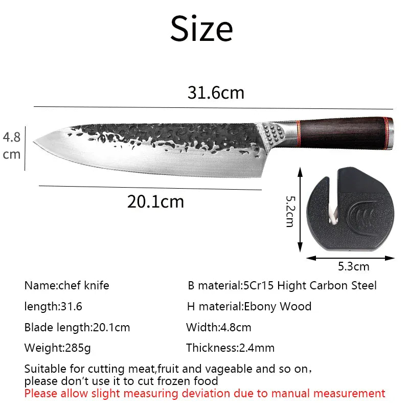 High Carbon Steel Chef Knife Clad Forged Steel Slicing Butcher Kitchen Knives Meat Cleaver Vegetable Knife with Knife sharpener High Carbon Steel Chef Knife Clad Forged Steel Slicing Butcher Kitchen Knives Meat Cleaver Vegetable Knife with Knife sharpener