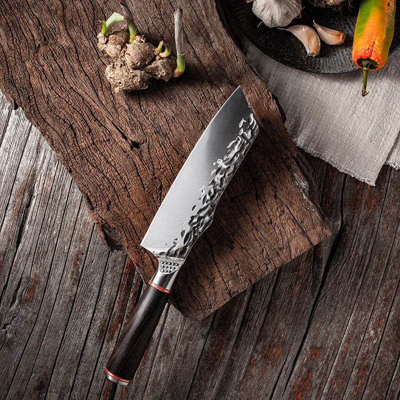 High Carbon Steel Chef Knife Clad Forged Steel Slicing Butcher Kitchen Knives Meat Cleaver Vegetable Knife with Knife sharpener High Carbon Steel Chef Knife Clad Forged Steel Slicing Butcher Kitchen Knives Meat Cleaver Vegetable Knife with Knife sharpener