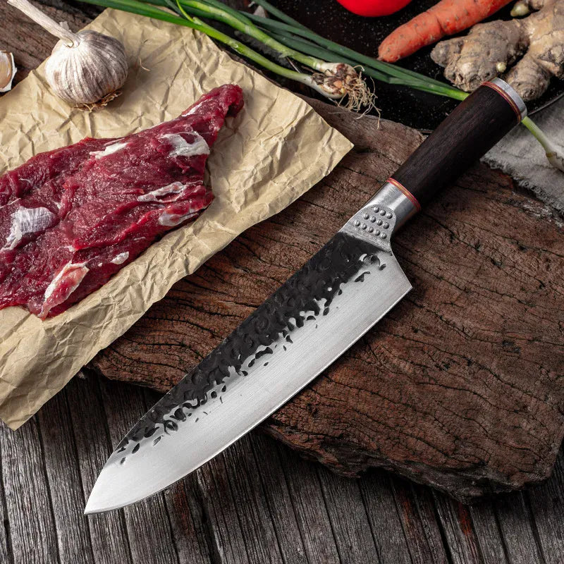 High Carbon Steel Chef Knife Clad Forged Steel Slicing Butcher Kitchen Knives Meat Cleaver Vegetable Knife with Knife sharpener High Carbon Steel Chef Knife Clad Forged Steel Slicing Butcher Kitchen Knives Meat Cleaver Vegetable Knife with Knife sharpener
