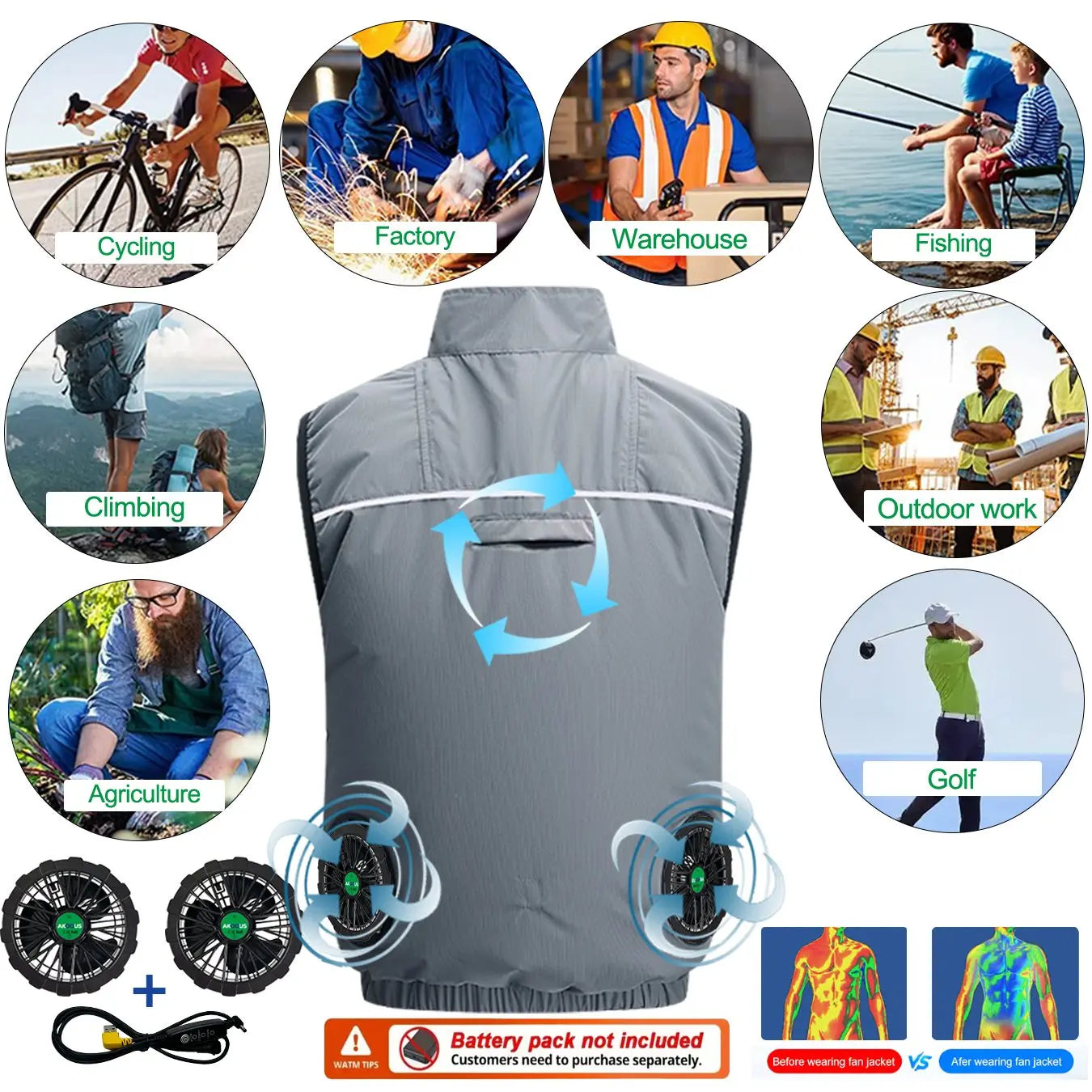 Hooded Cooling Vest USB Fan 5V 12V – Beat Summer Heat | Wahooly Hooded Cooling Vest with USB Fan – Beat the Heat Anywhere