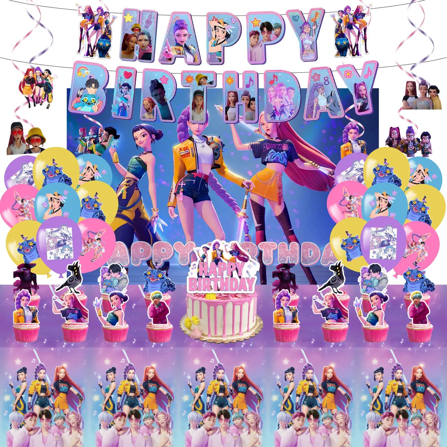 Hot K pop Demon Hunter Party Birthday Backdrops Birthday Party K pop Background Decoration Gifts Photography Banner Hot K pop Demon Hunter Party Birthday Backdrops Birthday Party K pop Background Decoration Gifts Photography Banner