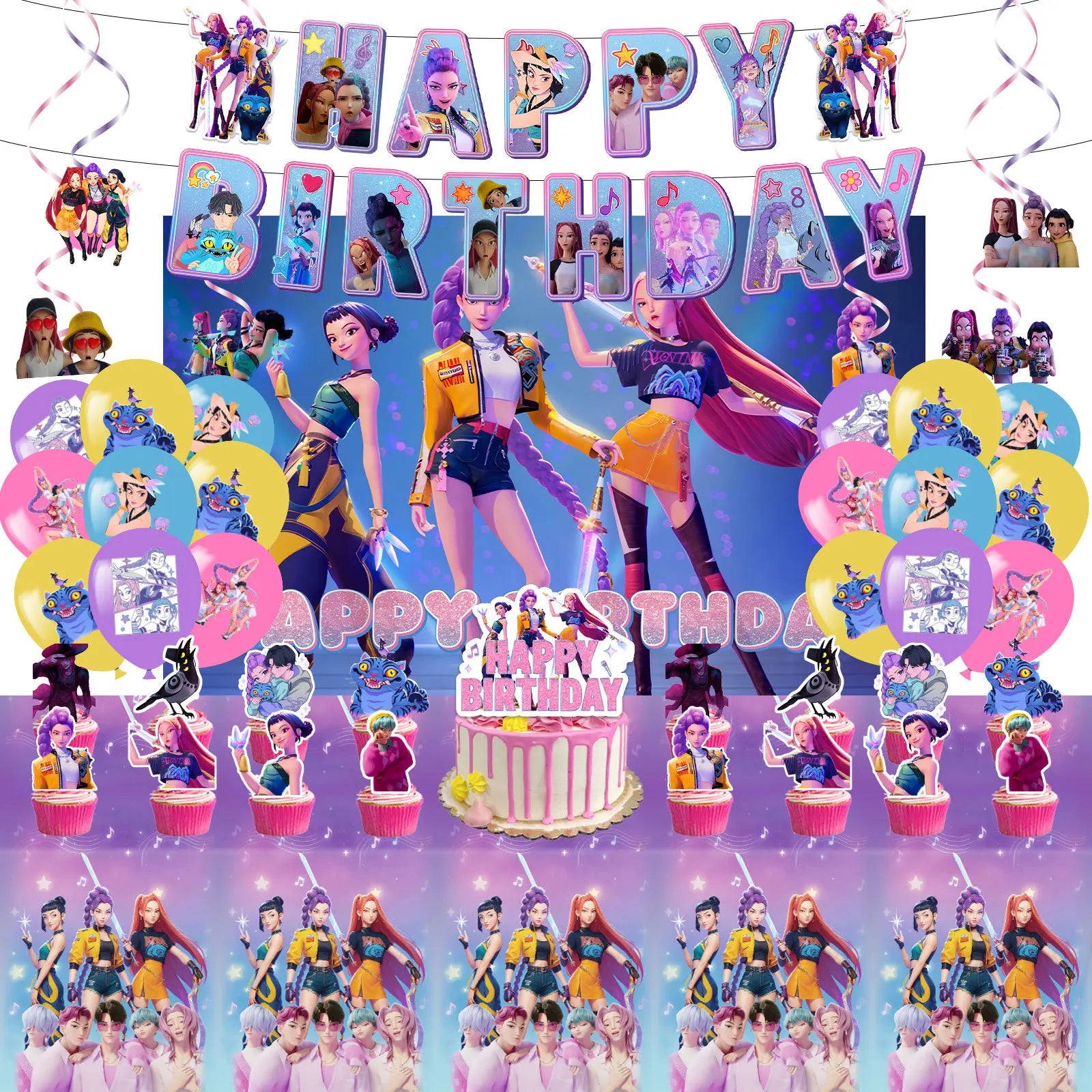 Hot K pop Demon Hunter Party Birthday Backdrops Birthday Party K pop Background Decoration Gifts Photography Banner Hot K pop Demon Hunter Party Birthday Backdrops Birthday Party K pop Background Decoration Gifts Photography Banner