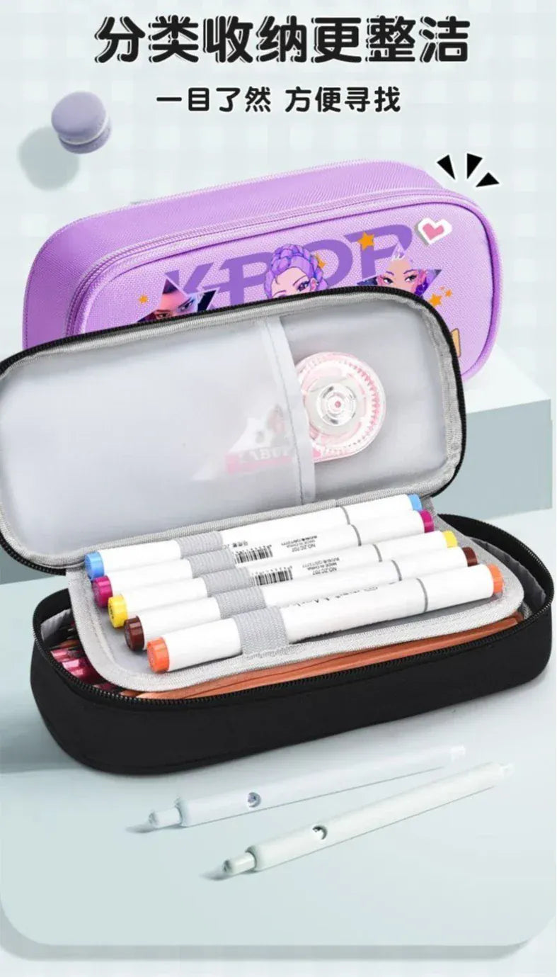 K-pop Demon Hunters Cartoon Fashion Creative Large Capacity Oxford Cloth Three-Layer Student Pencil Case for Boys and Girls K-pop Demon Hunters Cartoon Fashion Creative Large Capacity Oxford Cloth Three-Layer Student Pencil Case for Boys and Girls