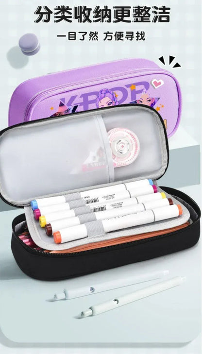 K-pop Demon Hunters Cartoon Fashion Creative Large Capacity Oxford Cloth Three-Layer Student Pencil Case for Boys and Girls K-pop Demon Hunters Cartoon Fashion Creative Large Capacity Oxford Cloth Three-Layer Student Pencil Case for Boys and Girls