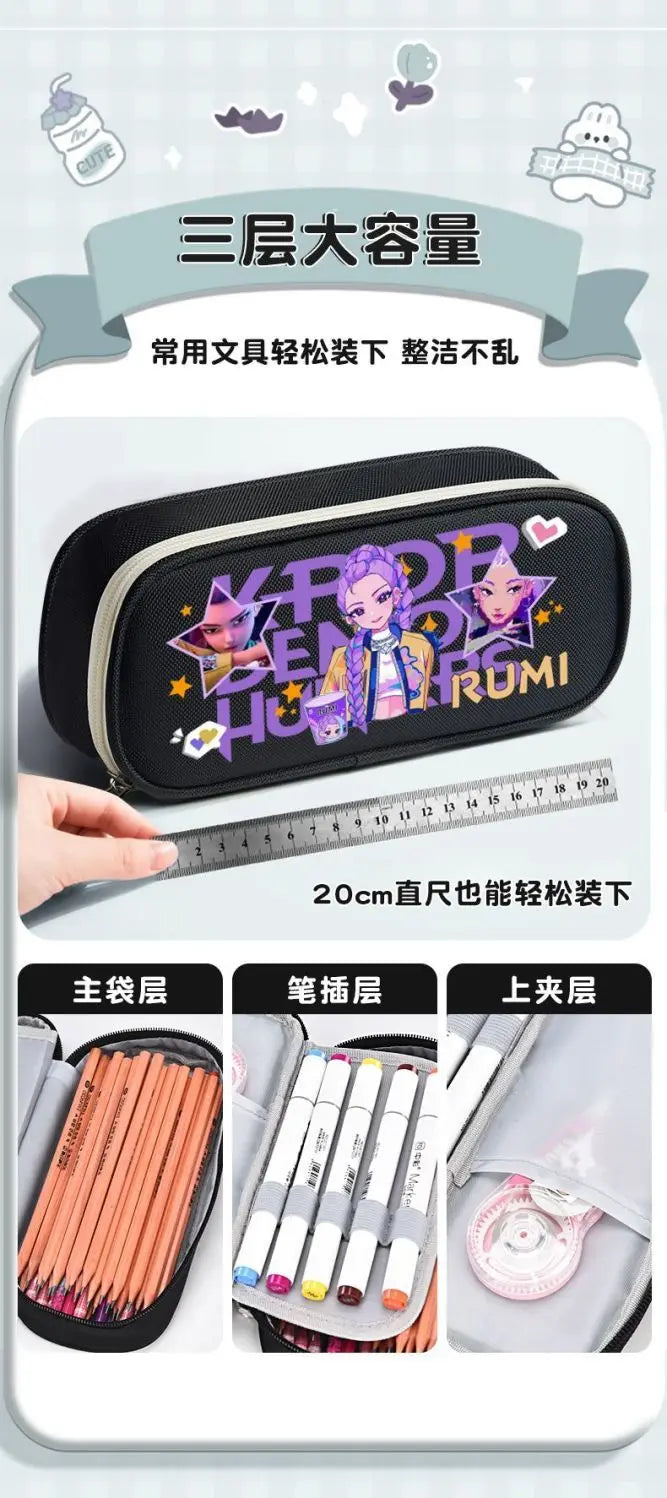 K-pop Demon Hunters Cartoon Fashion Creative Large Capacity Oxford Cloth Three-Layer Student Pencil Case for Boys and Girls K-pop Demon Hunters Cartoon Fashion Creative Large Capacity Oxford Cloth Three-Layer Student Pencil Case for Boys and Girls
