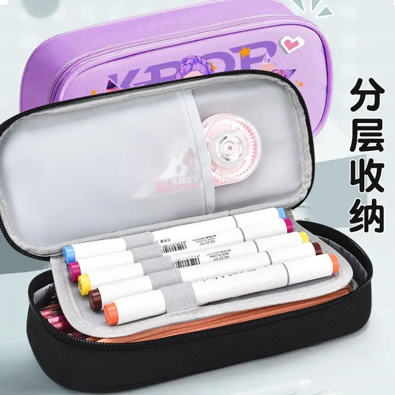 K-pop Demon Hunters Cartoon Fashion Creative Large Capacity Oxford Cloth Three-Layer Student Pencil Case for Boys and Girls K-pop Demon Hunters Cartoon Fashion Creative Large Capacity Oxford Cloth Three-Layer Student Pencil Case for Boys and Girls