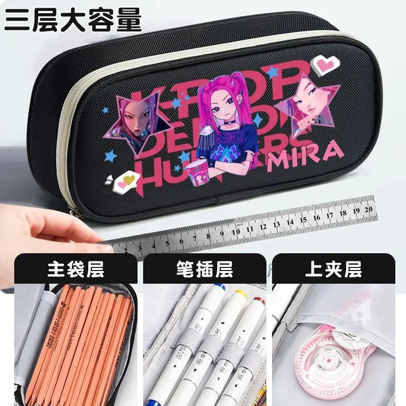 K-pop Demon Hunters Cartoon Fashion Creative Large Capacity Oxford Cloth Three-Layer Student Pencil Case for Boys and Girls K-pop Demon Hunters Cartoon Fashion Creative Large Capacity Oxford Cloth Three-Layer Student Pencil Case for Boys and Girls