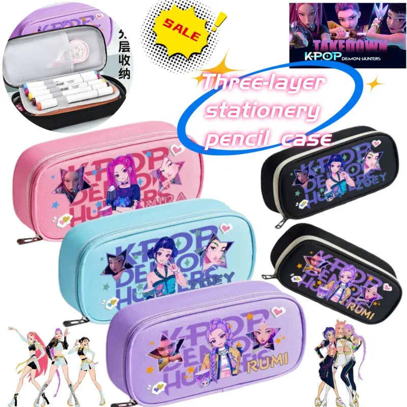 K-pop Demon Hunters Cartoon Fashion Creative Large Capacity Oxford Cloth Three-Layer Student Pencil Case for Boys and Girls K-pop Demon Hunters Cartoon Fashion Creative Large Capacity Oxford Cloth Three-Layer Student Pencil Case for Boys and Girls