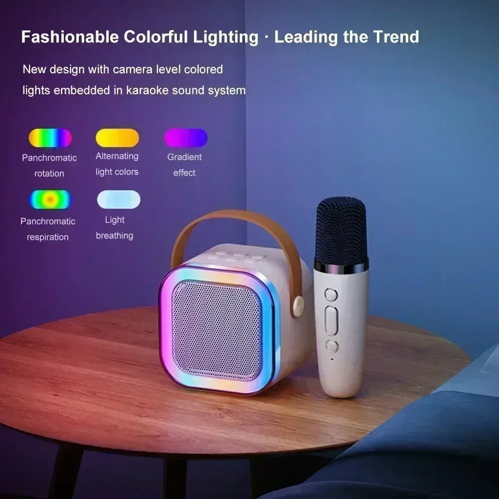 K12 Portable Karaoke Machine Bluetooth 5.1 RGB Wireless Mic | Wahooly K12 Portable Karaoke Machine — Bluetooth 5.1, RGB Lights, KTV Sound & Wireless Microphone