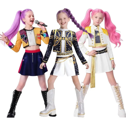 Kids Girls Kpop Rumi Zoey Mira Demon Hunters Cosplay Costume Disguise for Child Printed Clothes Roleplay Halloween Carnival Suit Kids Girls Kpop Rumi Zoey Mira Demon Hunters Cosplay Costume Disguise for Child Printed Clothes Roleplay Halloween Carnival Suit