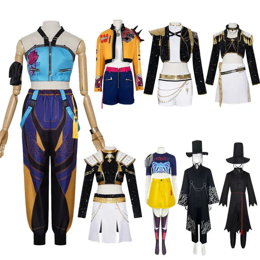 K-Pop Demon Hunters Black Gold Costume - Rumi Zoey Mira | Wahooly Kids Rumi Zoey Mira Cosplay KPop Demon Hunters Costume Women Girls Black Golden Suit Saja Boys Halloween Role Playing Outfits