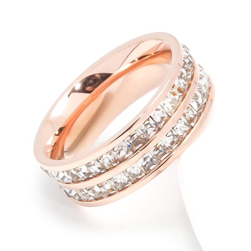 Korean Style Diamond Stainless Steel Ring – Unisex Geometric Band | Silver, Rose Gold & Gold Korean Style Diamond Stainless Steel Ring – Unisex Geometric Band