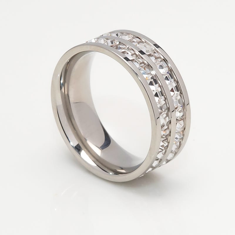 Korean Style Diamond Stainless Steel Ring – Unisex Geometric Band | Silver, Rose Gold & Gold Korean Style Diamond Stainless Steel Ring – Unisex Geometric Band