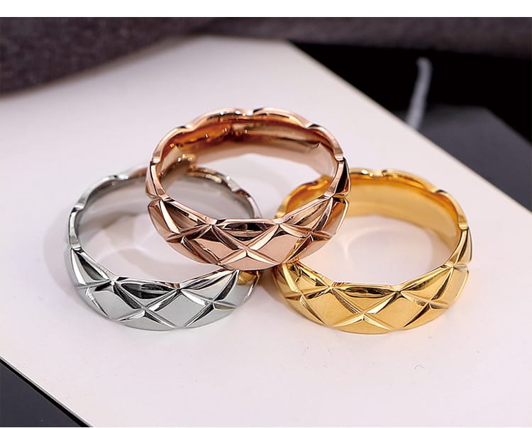 Korean Style Diamond Stainless Steel Ring – Unisex Geometric Band | Silver, Rose Gold & Gold Korean Style Diamond Stainless Steel Ring – Unisex Geometric Band