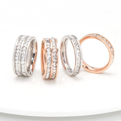 Korean Style Diamond Stainless Steel Ring – Unisex Geometric Band | Silver, Rose Gold & Gold Korean Style Diamond Stainless Steel Ring – Unisex Geometric Band