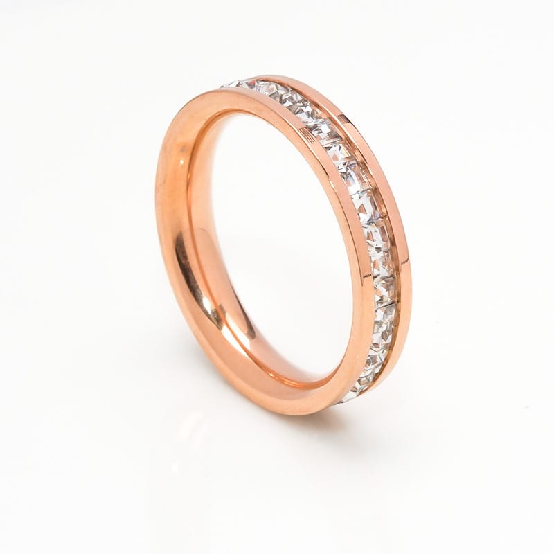 Korean Style Diamond Stainless Steel Ring – Unisex Geometric Band | Silver, Rose Gold & Gold Korean Style Diamond Stainless Steel Ring – Unisex Geometric Band