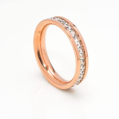 Korean Style Diamond Stainless Steel Ring – Unisex Geometric Band | Silver, Rose Gold & Gold Korean Style Diamond Stainless Steel Ring – Unisex Geometric Band