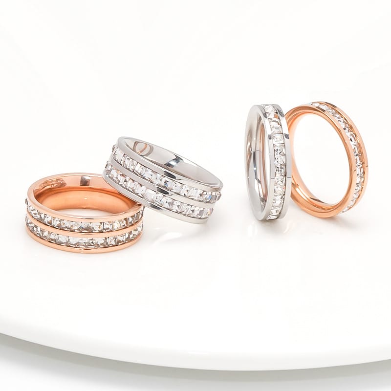 Korean Style Diamond Stainless Steel Ring – Unisex Geometric Band | Silver, Rose Gold & Gold Korean Style Diamond Stainless Steel Ring – Unisex Geometric Band